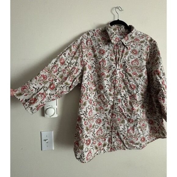 Charter Club Women Plus Size 3X Top 20W Floral Cotton Linen 3/4 Sleeve‎ Boho - Picture 3 of 5